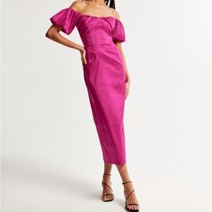 Taffeta Off-The-Shoulder Midi Dress - M